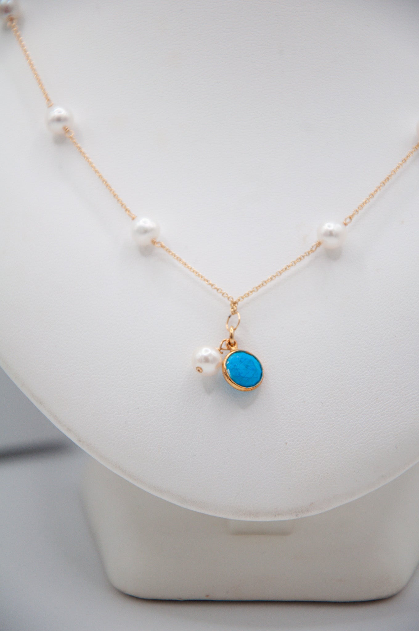 Almost Round Freshwater Pearls with Turquoise Necklace