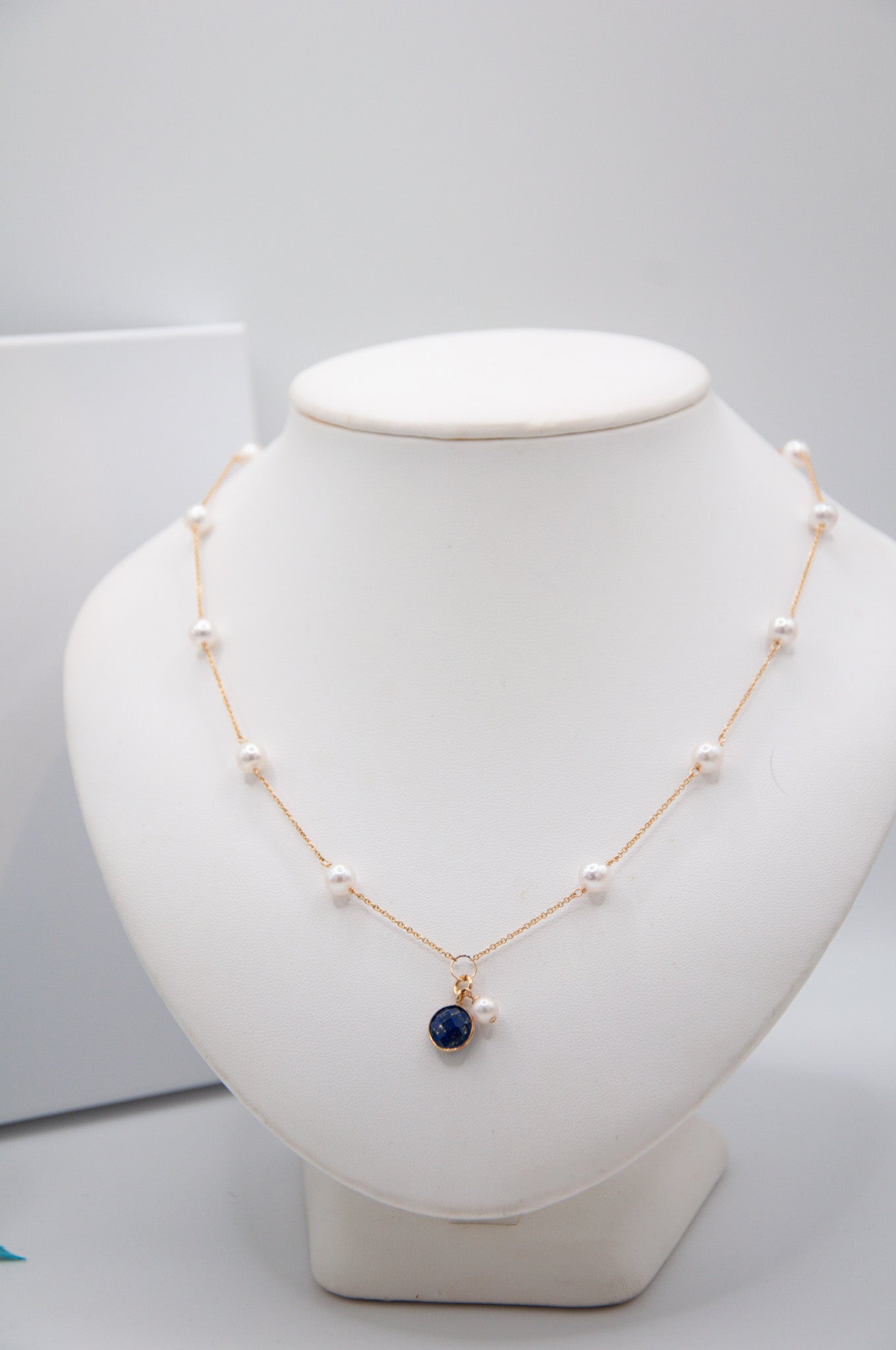 Almost Round Freshwater Pearls with Lapis