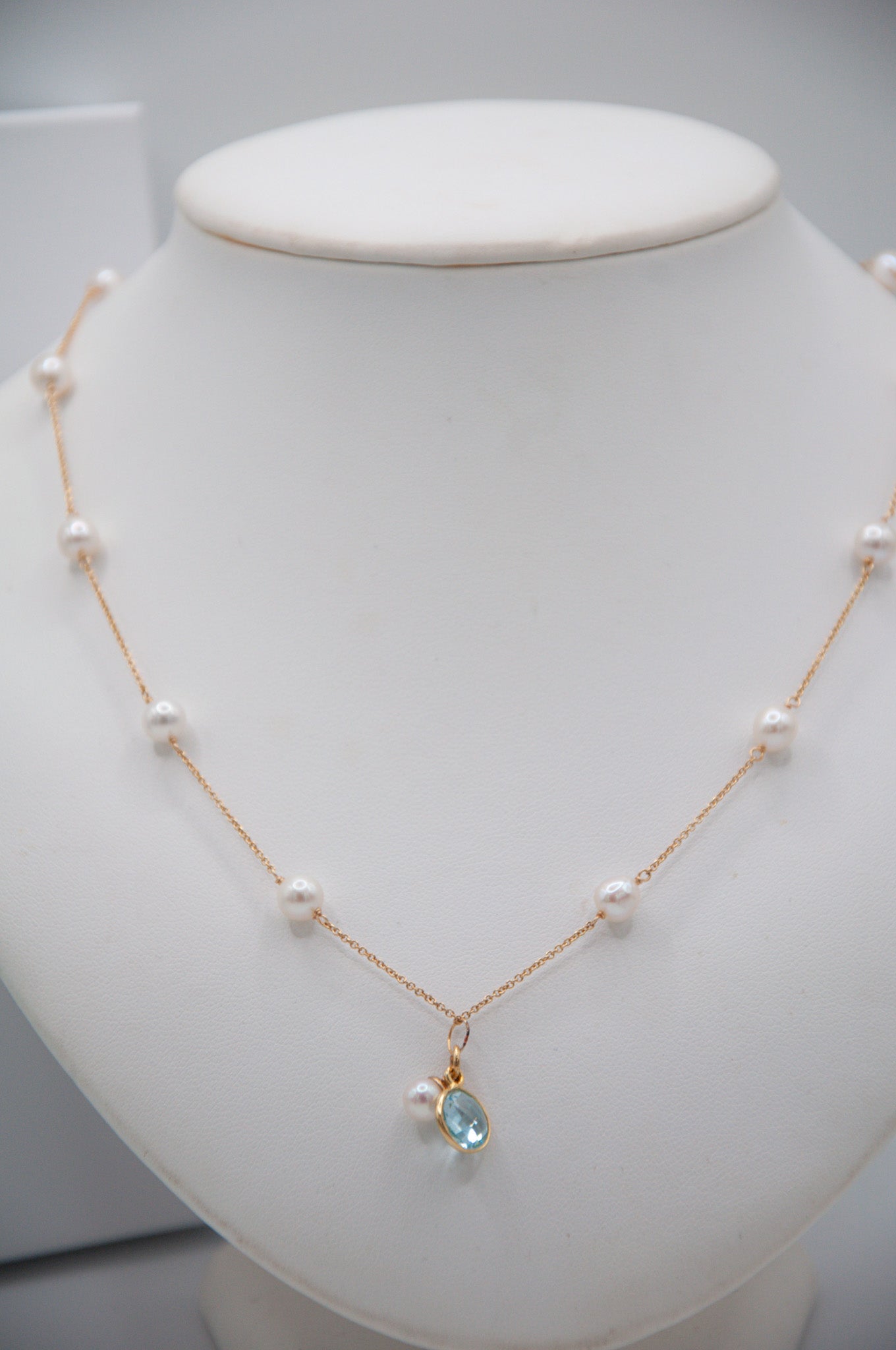 Almost Round Freshwater Pearls with Blue Topaz Necklace