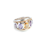 Citrine and Amethyst 14ct Gold Vermeil Large Five Stone Ring