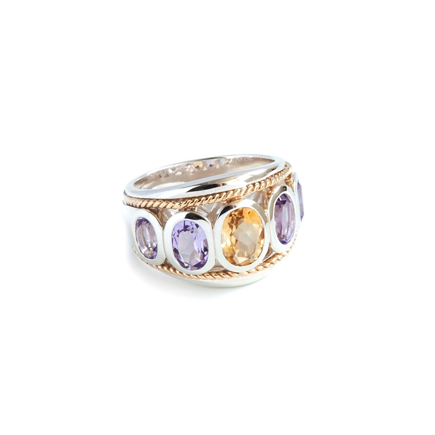 Citrine and Amethyst 14ct Gold Vermeil Large Five Stone Ring - 068