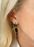 Green Agate Three Hoop Gold Vermeil Earrings