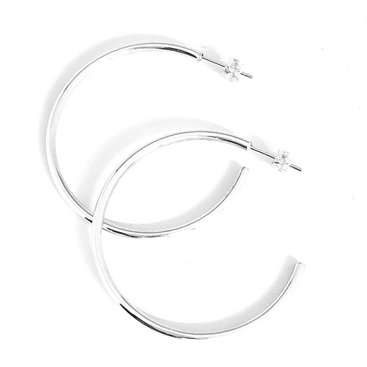 Sterling Silver Large Thin Hoop Earring - 009
