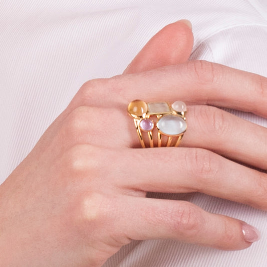 Cabochon Vermeil Five Strand Multi-Stone Ring - 070