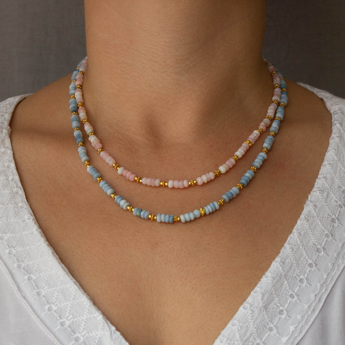 Beaded Opal Necklace - Pink - 166