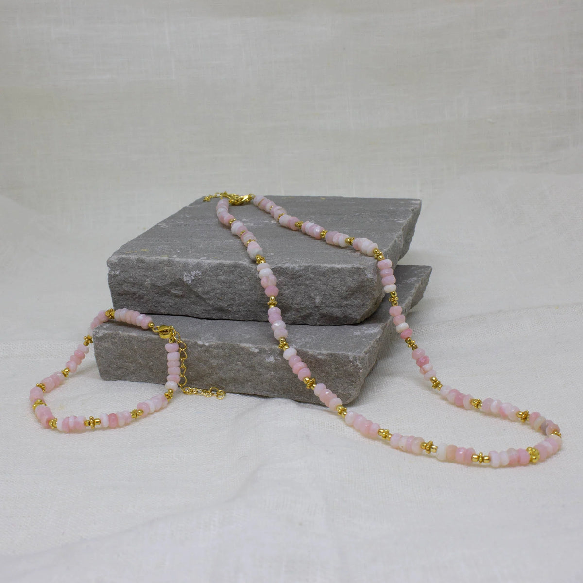 Beaded Opal Necklace - Pink - 166