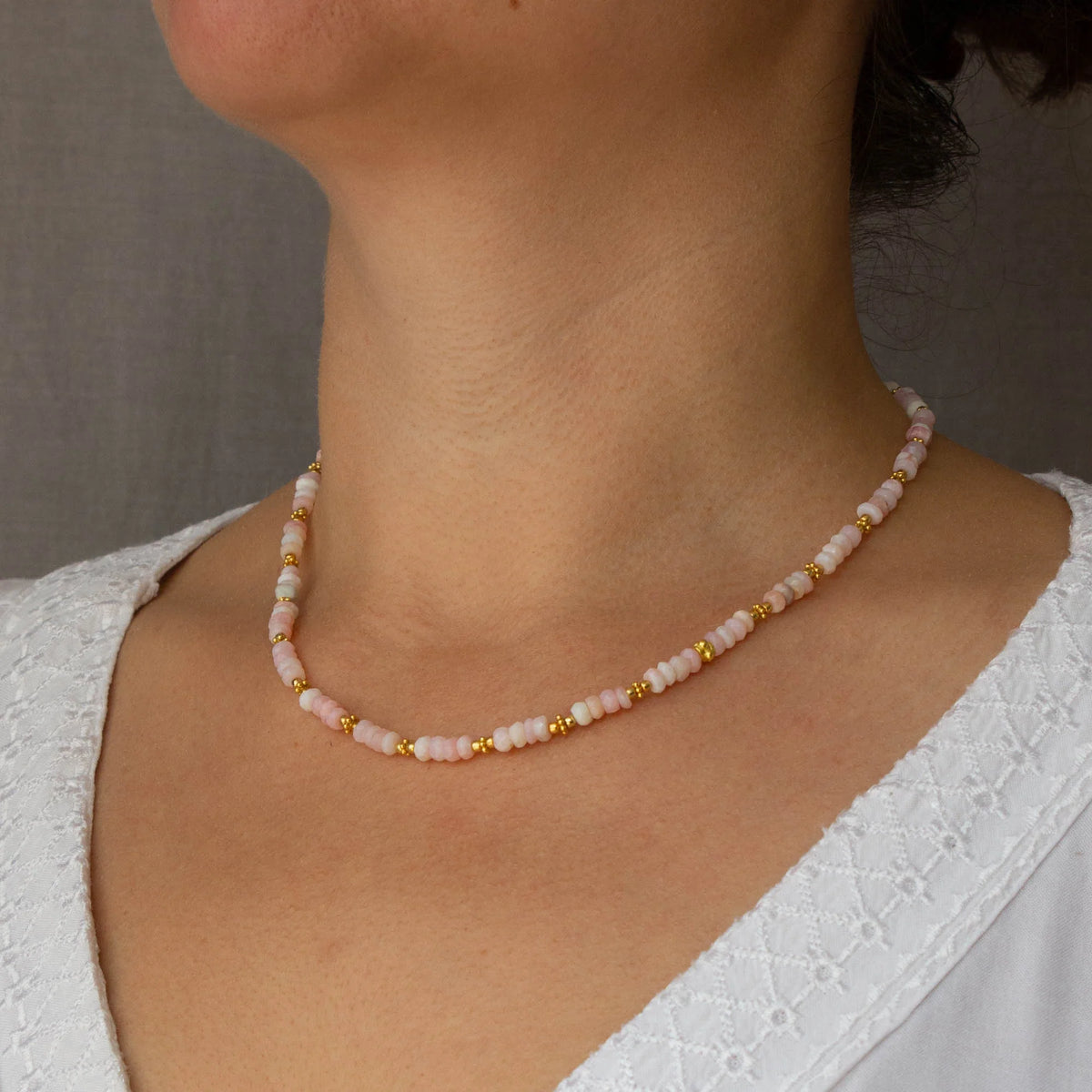 Beaded Opal Necklace - Pink - 166