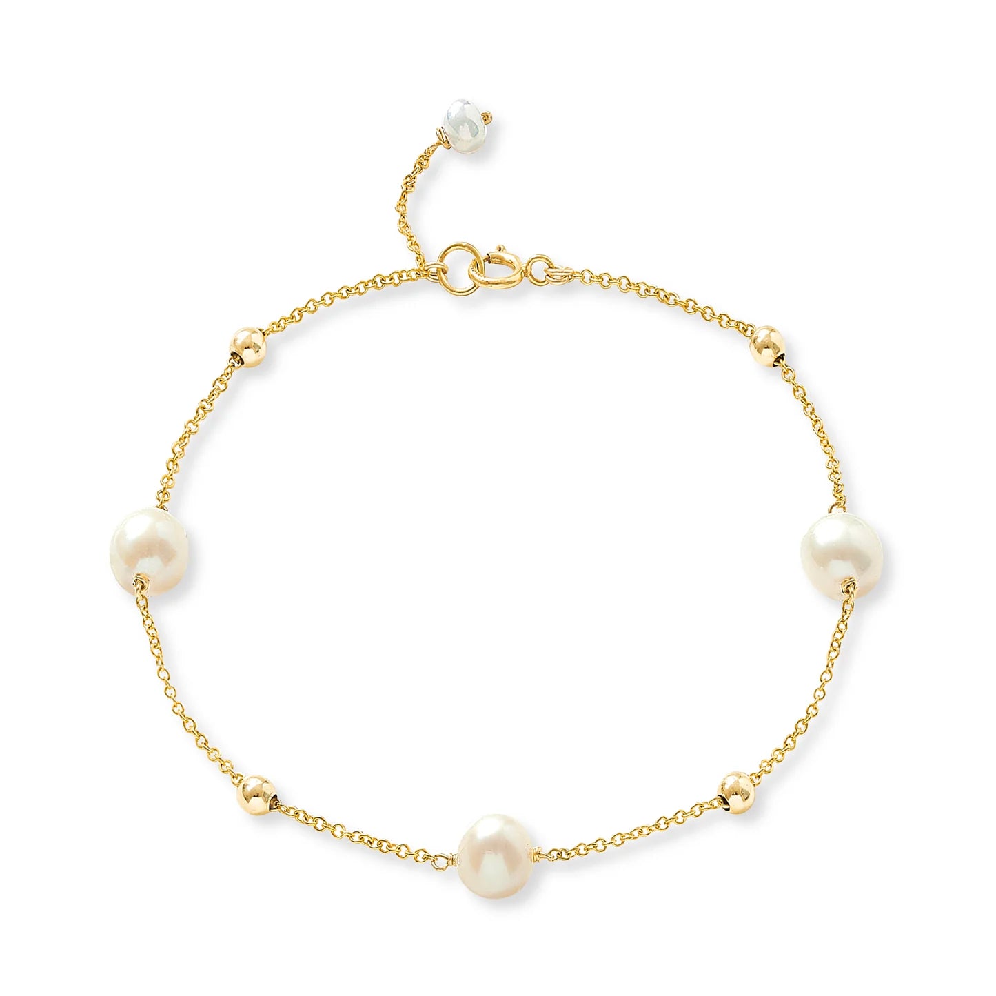 Fine Chain Bracelet w/ Cultured Freshwater Pearls & Gold Beads - 200