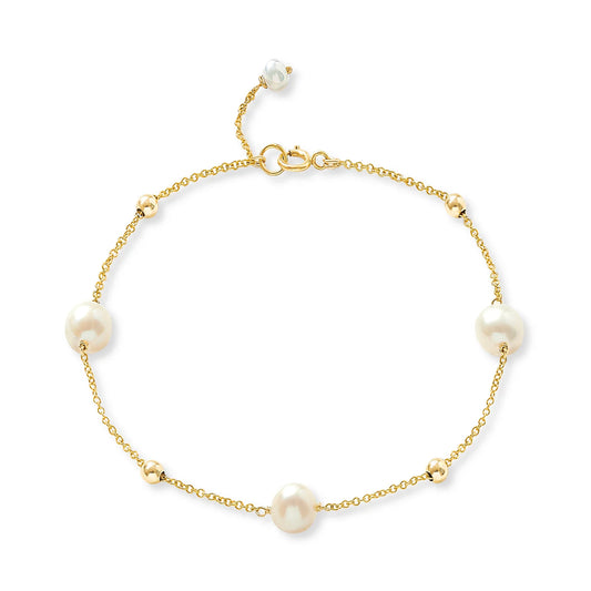 Fine Chain Bracelet w/ Cultured Freshwater Pearls & Gold Beads - 200