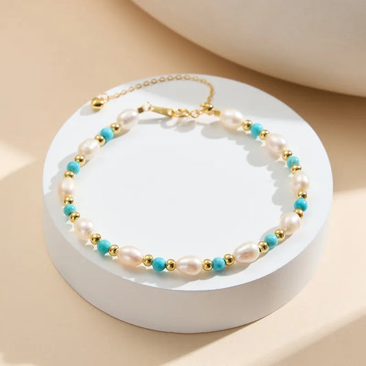 Sterling Silver w/ Freshwater Pearl Bracelet - Turquoise - 204