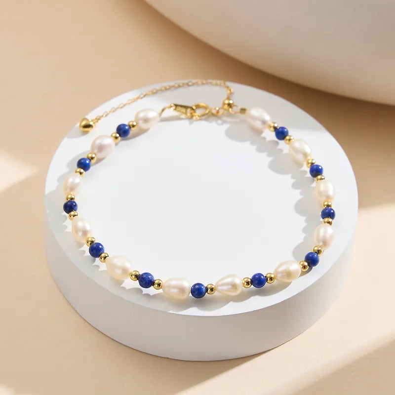 Sterling Silver w/ Freshwater Pearl Bracelet - Lapis Lazuli - 207