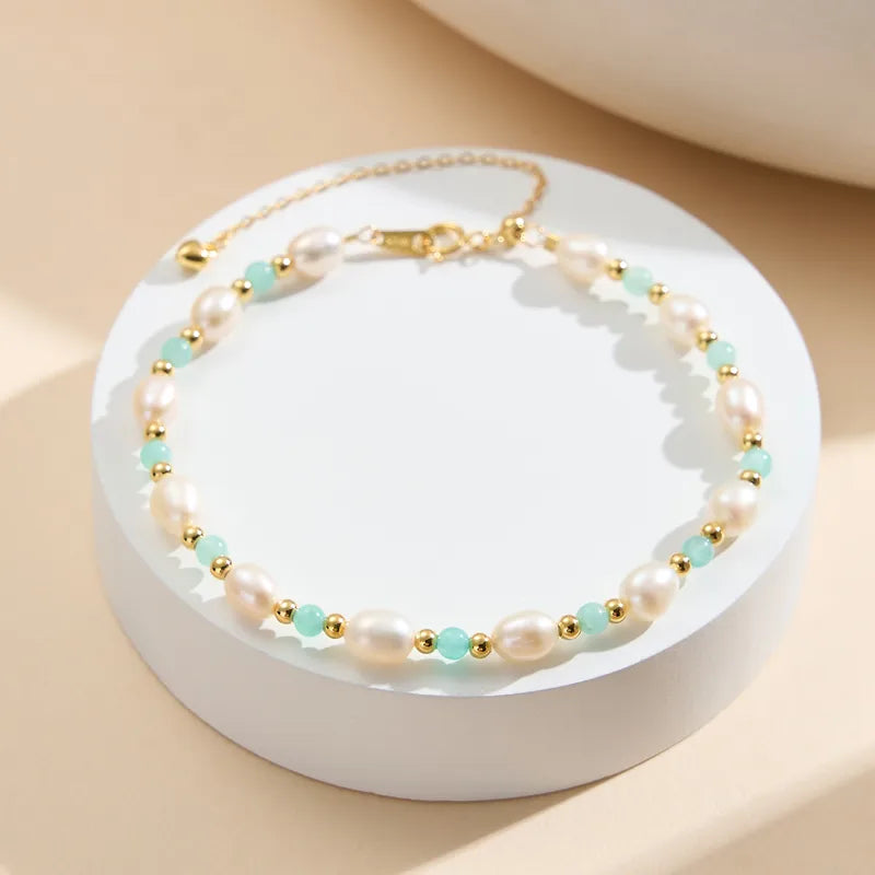 Sterling Silver w/ Freshwater Pearl Bracelet - Amazonite - 203