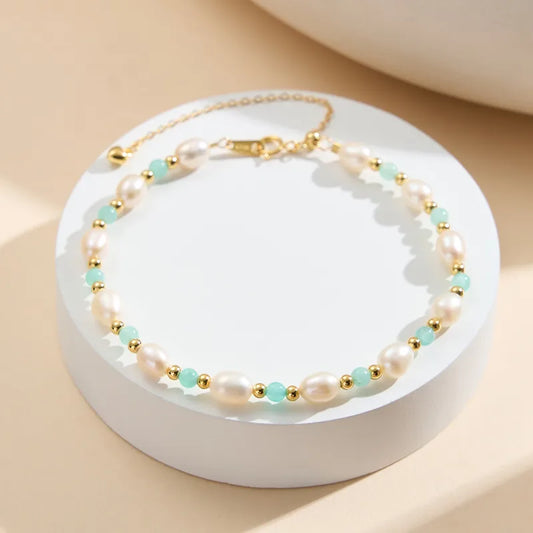Sterling Silver w/ Freshwater Pearl Bracelet - Amazonite - 203