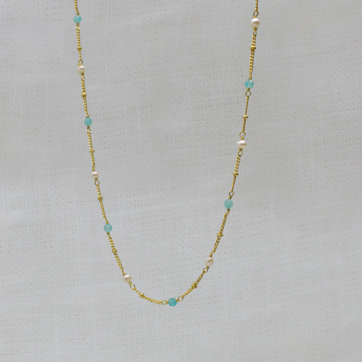 Gemstone Chain Necklace Amazonite & Pearl - 115
