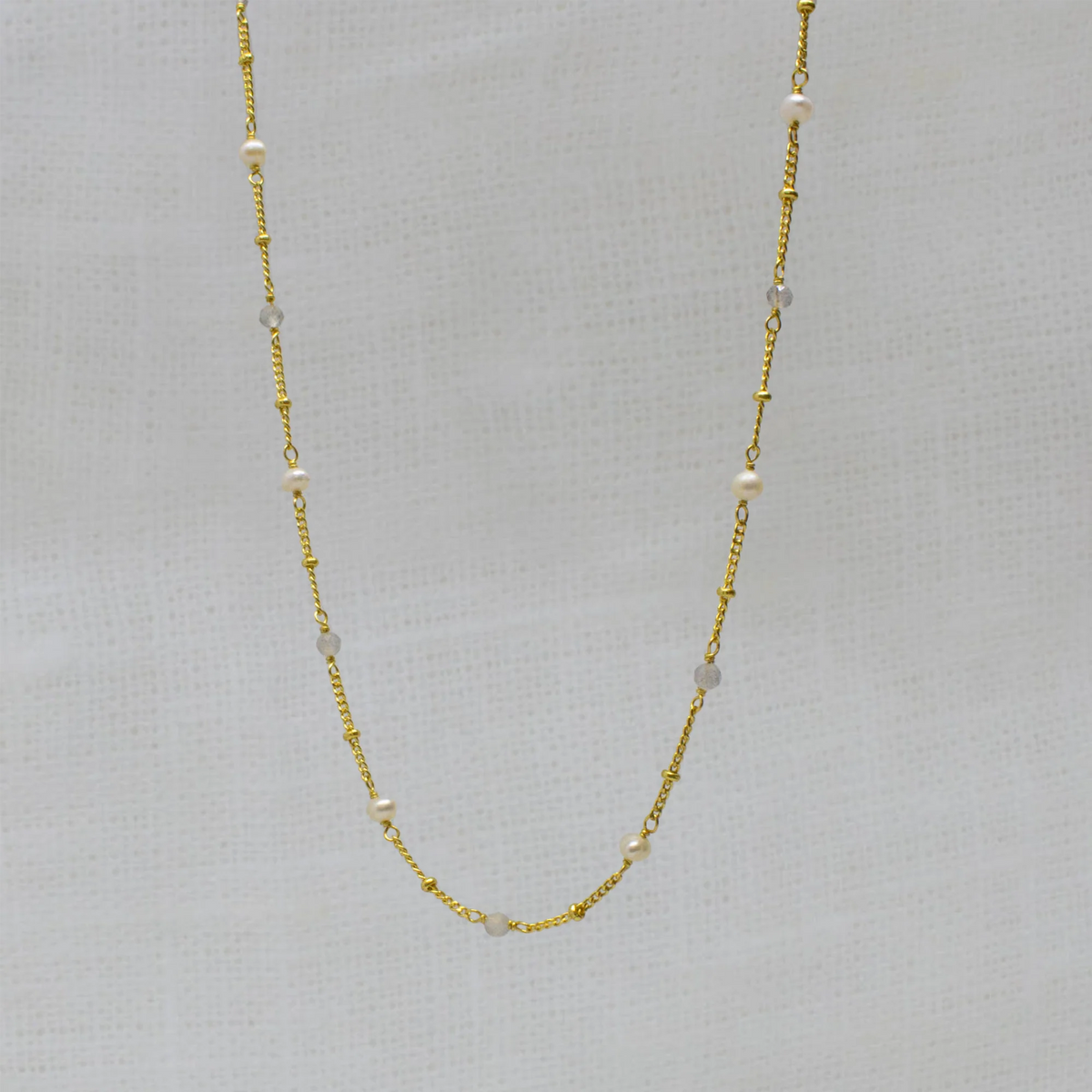 Gemstone Chain Necklace Labradorite & Pearl - 116