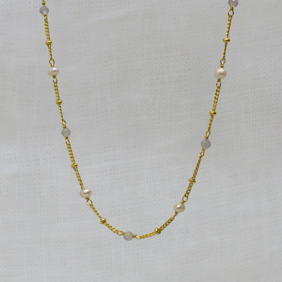 Gemstone Chain Necklace Labradorite & Pearl - 116