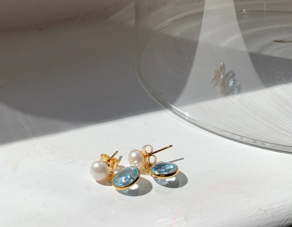 Blue Topaz & White Button Pearl with 18ct Gold Vermeil - 021