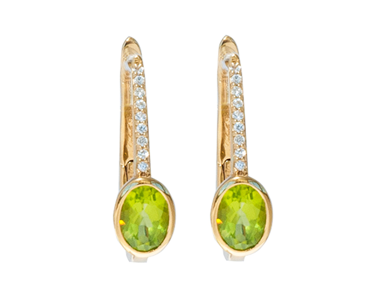 Peridot and White Sapphire 14ct Gold Vermeil Drop Earrings - 016