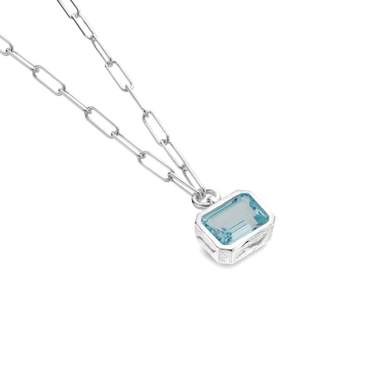 Oblong Blue Topaz & Waves Sterling Silver - 129