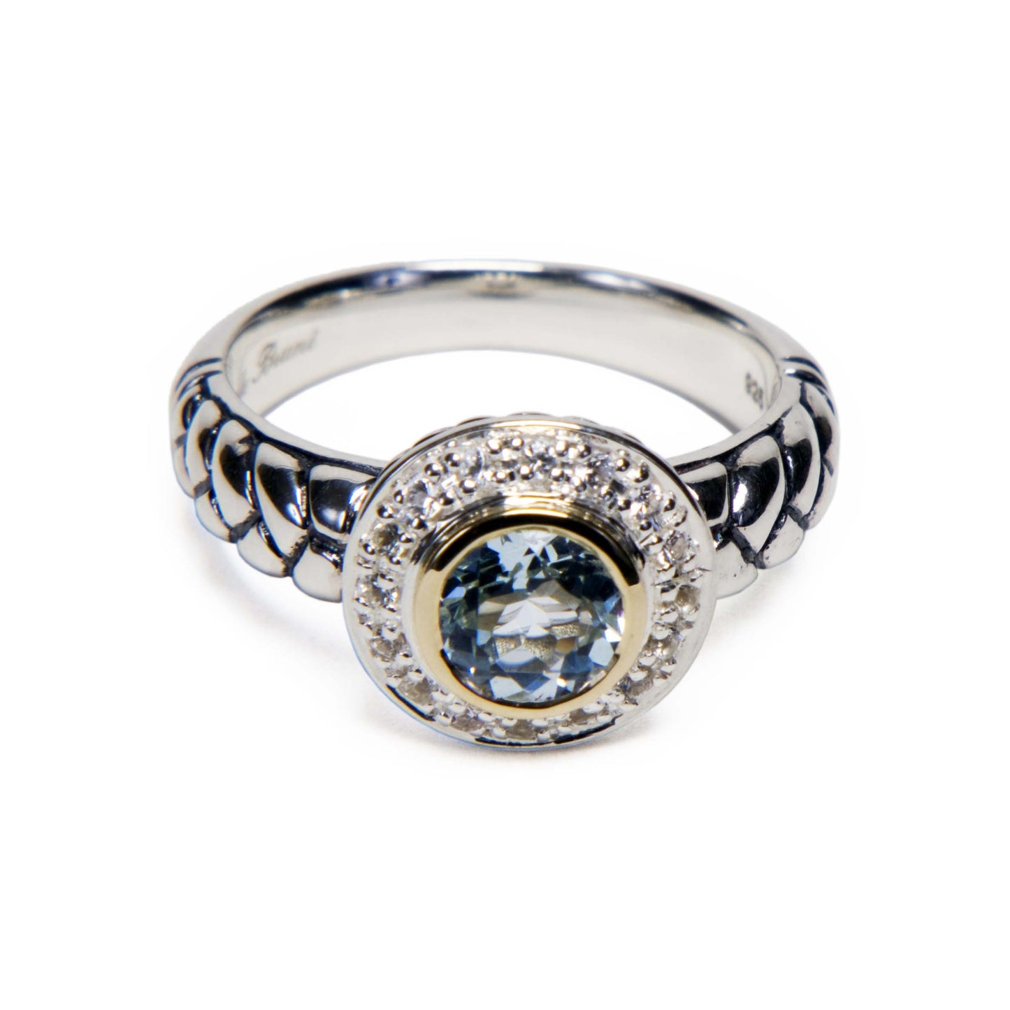 Blue Topaz & White Sapphire Round Set Ring - 077