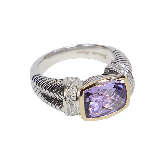 Sterling Silver Rectangle Amethyst Ring - 079
