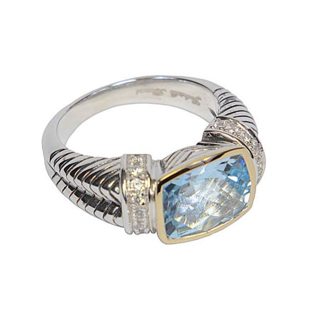 Blue Topaz Sterling Silver Rectangle Ring - 080