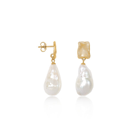 Baroque Pearl Gold Vermeil Oblong Stud Drop Earrings