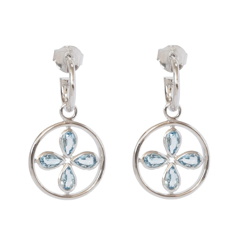 Sterling Silver Circle Blue Topaz Flower Earrings