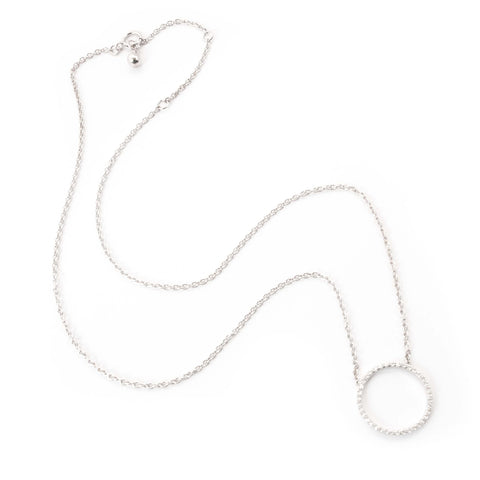 Silver Round Open Necklace with Zirconia