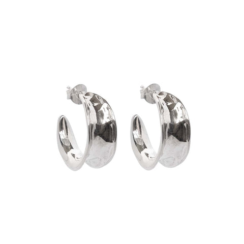 Silver Wide Hoop Crinkle Earrings
