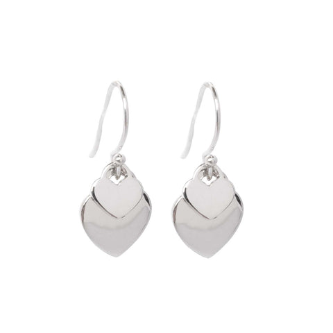 Silver Double Heart Hook Earrings