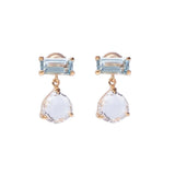 Blue Topaz Rectangle and Rock Crystal 14ct Gold Vermeil Drop Earrings