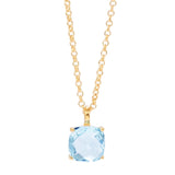 Blue Topaz Checker Cut Single Stone 14ct Gold Vermeil Necklace