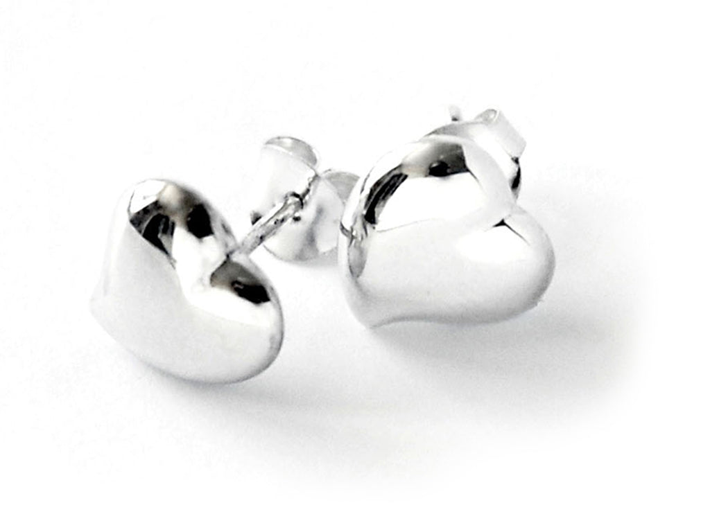 Sterling Silver Solid Heart Curved Earrings - 005