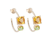Citrine and Peridot Square Stone 9ct Gold Hoop Earrings