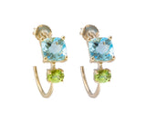 Blue Topaz and Peridot Square Stone 9ct Gold Hoop Earrings