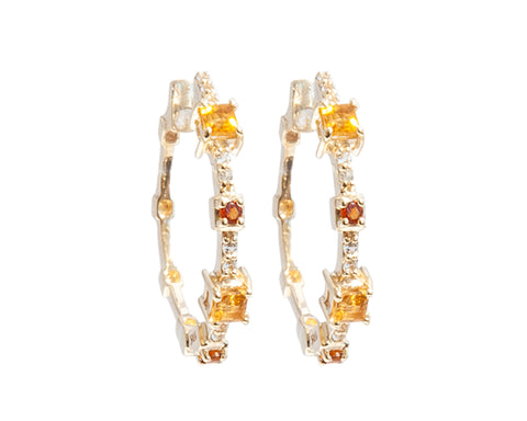 Citrine and White Topaz 9ct Gold Hoop Earrings