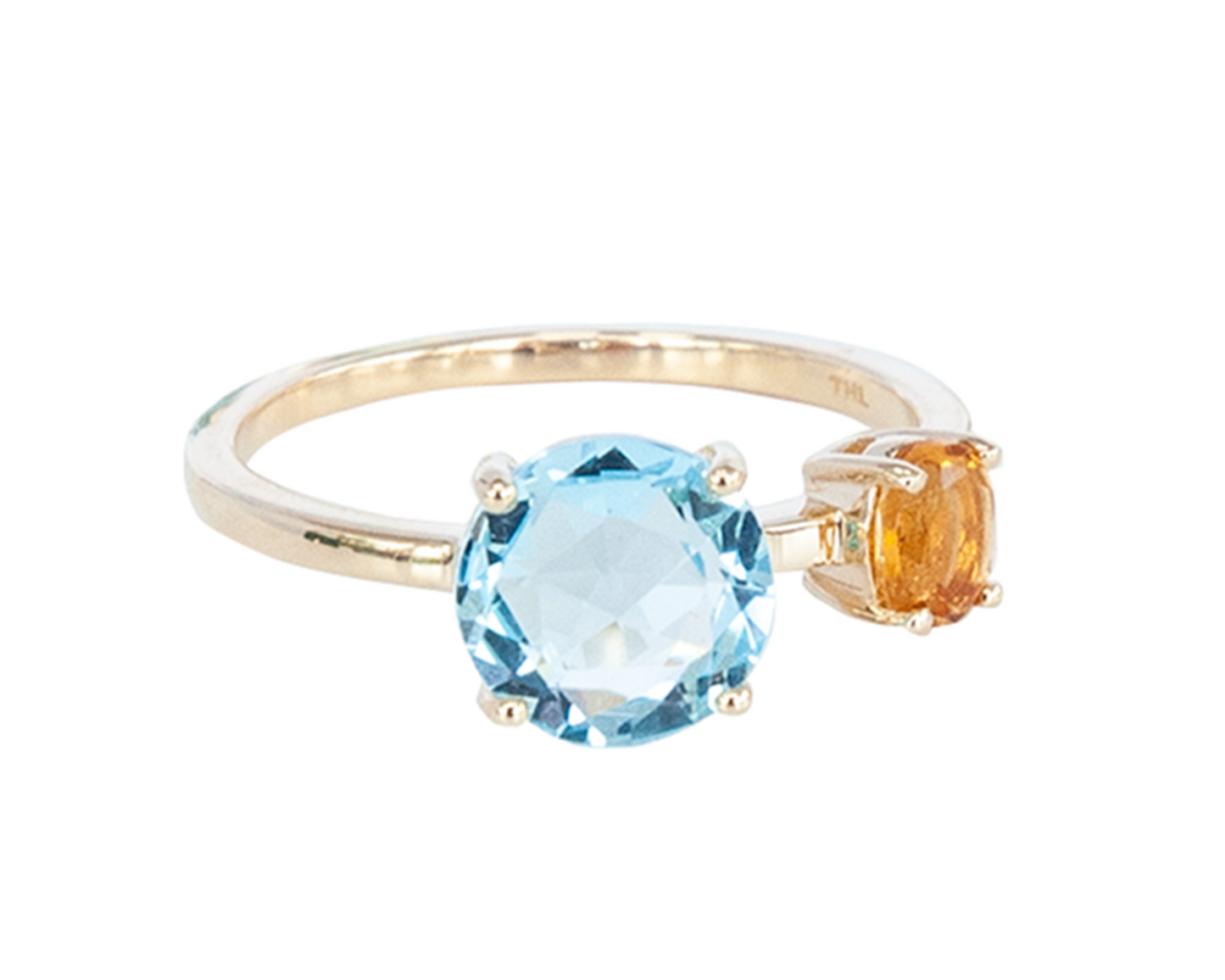 Blue Topaz and Citrine 9ct Gold Round Ring - 064
