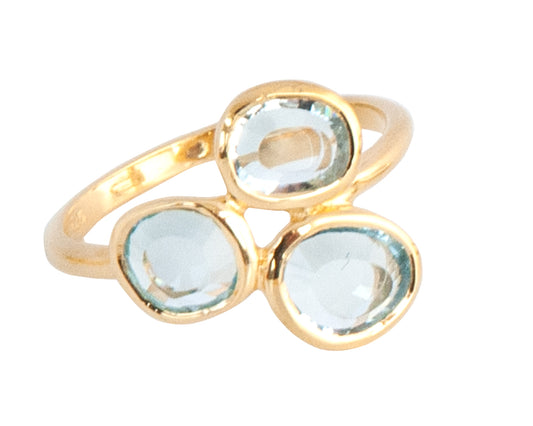 Blue Topaz 14ct Gold Vermeil Three Stone Ring - 089