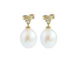 Cultured River Pearl 18ct Gold Earrings with Single Diamond.