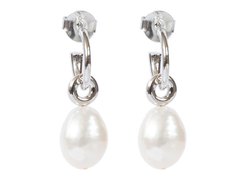 Baroque Pearl Sterling Silver Hoop Drop Earrings
