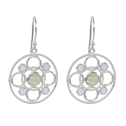 Cabachon Peridot and Sky Blue Topaz Sterling Silver Circle Link Earrings