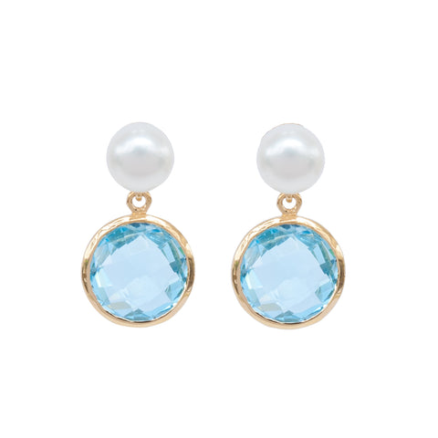 Pearl and Blue Topaz 14ct Gold Vermeil Drop Earrings