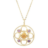 Cabachon Citrine and Amethyst 14ct Gold Vermeil Circle Link Necklace