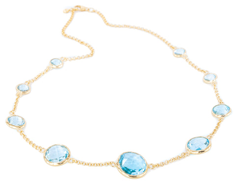 Blue Topaz Nine Stone 14ct Gold Vermeil Necklace
