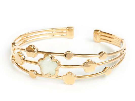 Prehinite Gold Vermeil Three Strand Flower Bangle - 093