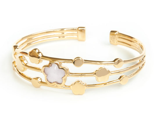 Amethyst Gold Vermeil Three Strand Flower Bangle - 094