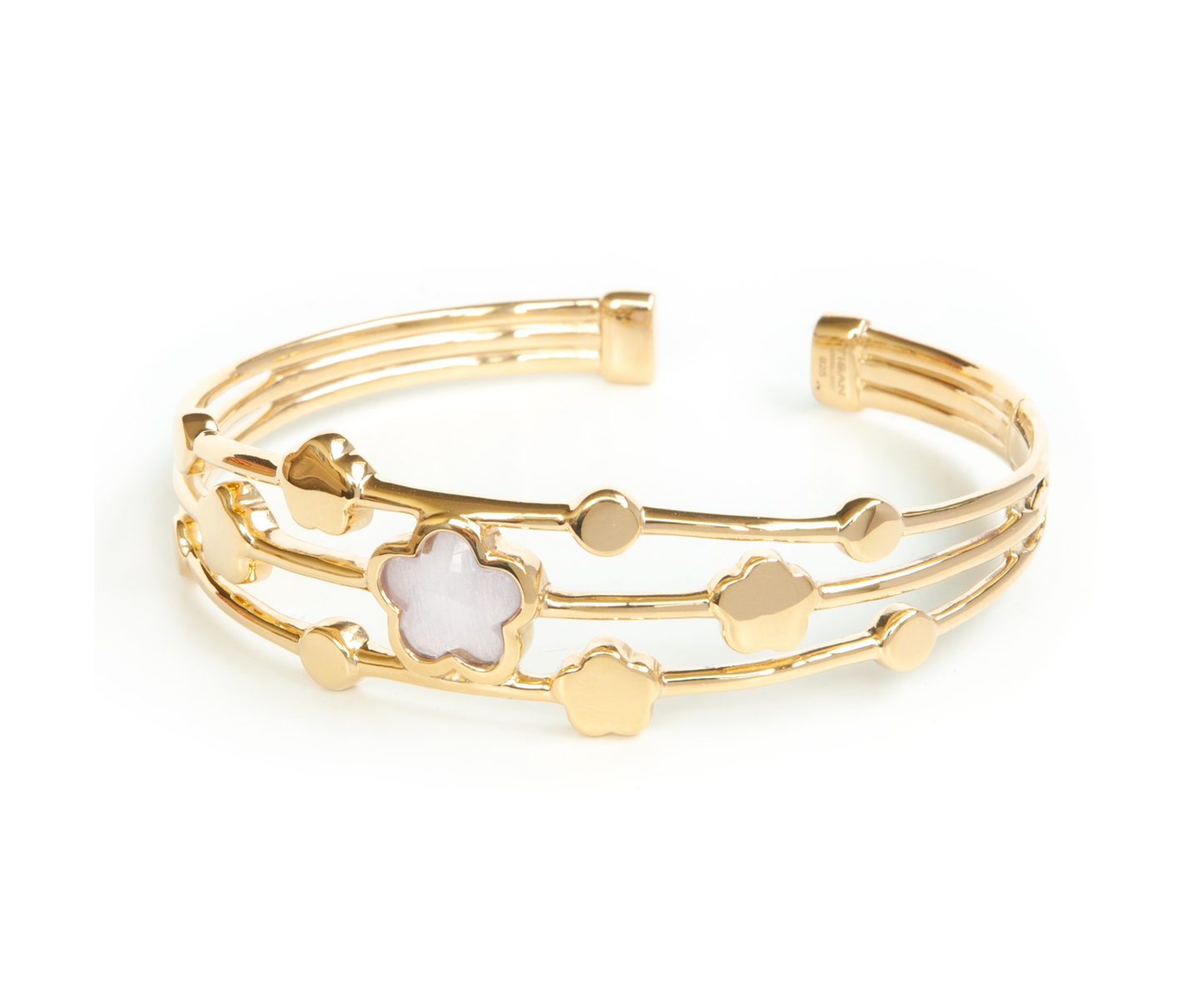 Amethyst Gold Vermeil Three Strand Flower Bangle - 094