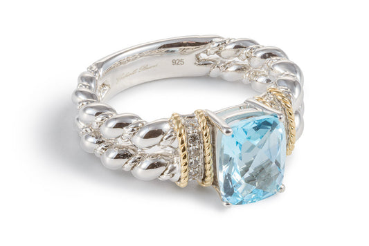 Blue Topaz and White Sapphire Double Twist Ring - 056
