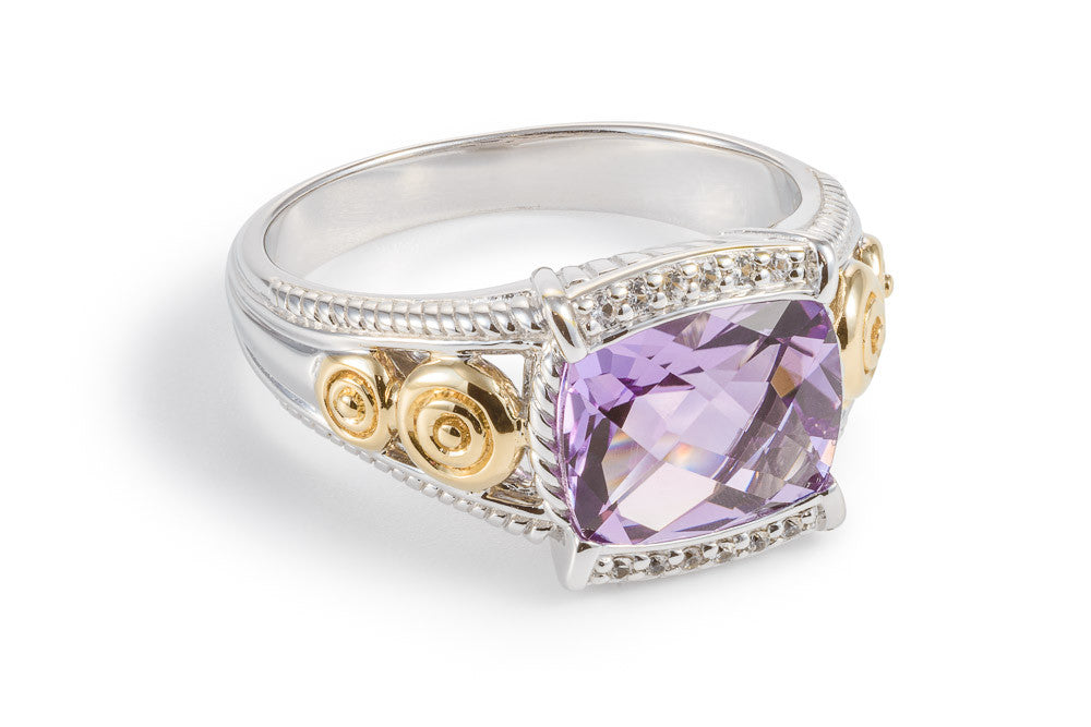 Amethyst and White Sapphire Oblong Ring - 054
